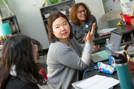 Students discussing in a classroom