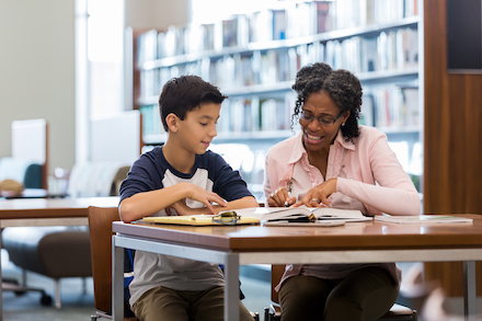 Teacher works with one student.