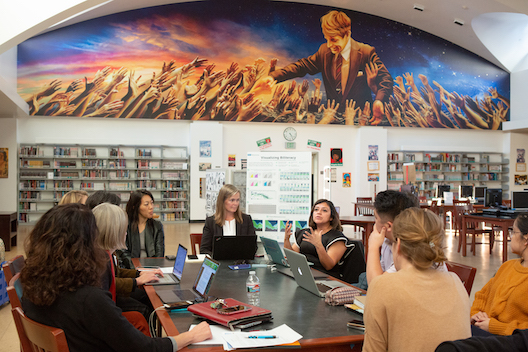 Teachers and staff from UCLA Community School meet with UCLA professors
